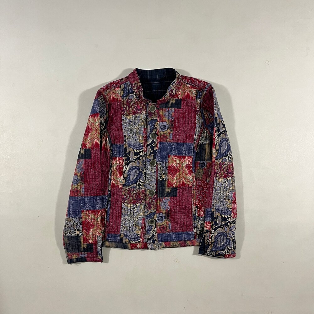 Vintage 90s Reversible Quilted Patchwork Floral Boho Chore Jacket